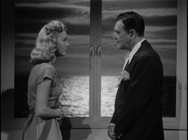 Thinking he's dying, industrialist John Sinclair (Richard Dix) gets Joan Martin (Lynn Merrick) to marry him for his money in William Castle's Voice of the Whistler (1945)