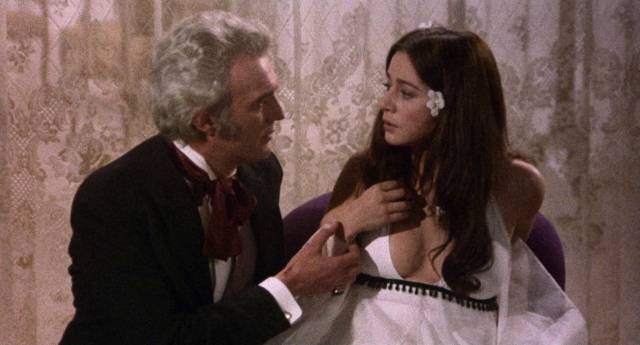 Terminally ill Catherine (Emma Cohen) is drawn to the promise of eternal life offered by Count Rudolph de Winberg (Carlos Bellestaros) León Klimovsky's The Night of the Walking Dead (1975)