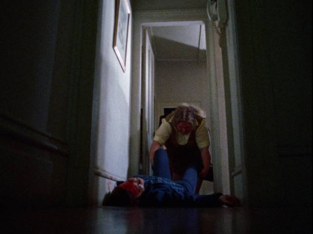 Ethel Janowski (Priscilla Alden) stores the bodies in an upstairs bedroom in Nick Millard's Criminally Insane (1975)