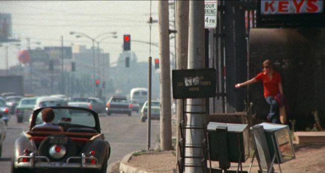 Mark (Christopher Augustine) picks up a hitchhiker (Gayle Davis) in Christina Hornisher’s Hollywood 90028 (1973)