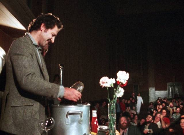 Werner Herzog publicly cooks his boot to pay off a bet in Les Blank's Werner Herzog Eats His Shoe (1980)