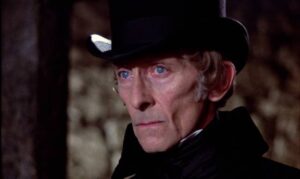 The Baron (Peter Cushing) is weary after a lifetime of failed experiments in Terence Fisher's Frankenstein and the Monster from Hell (1974)