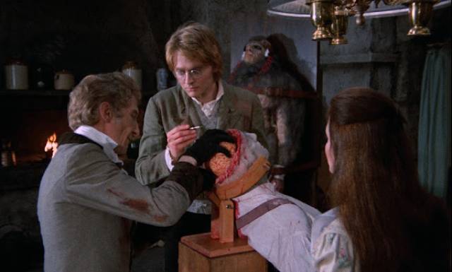 There's little finesse in the Baron (Peter Cushing)'s surgical technique in Terence Fisher's Frankenstein and the Monster from Hell (1974)