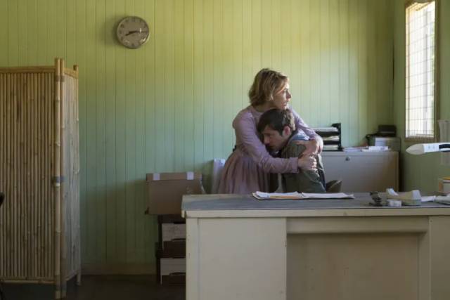 Caroline (Amy Seimetz) comforts her brother Patrick (Kentucker Audley) before killing him with love in Ti West's The Sacrament (2013)