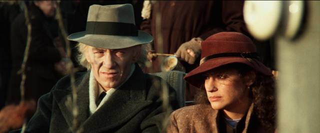 Academic Theodore Cuza (Ian McKellan) and his daughter Eva (Alberta Watson) get a temporary reprieve from the concentration camp in Michael Mann's The Keep (1983)